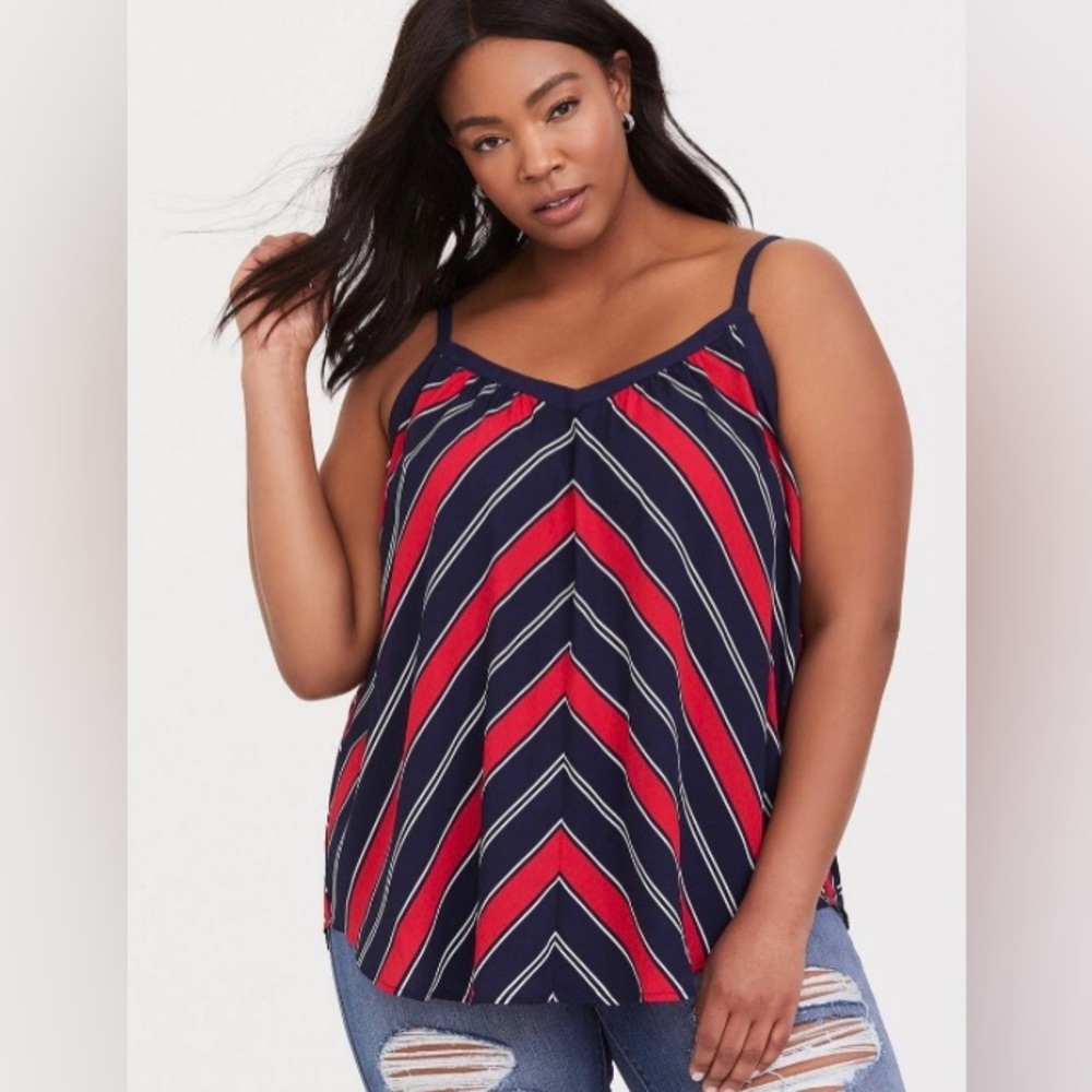 Torrid stripe chevron flowy red white and blue tank. Adjustable straps. Sz 1x